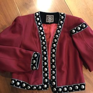 Burgundy wool and velvet jacket.